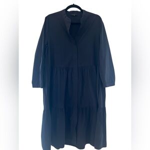COS navy blue 3/4 sleeve gathered shift dress